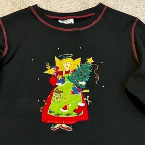 Vintage Quacker Factory Christmas Sweatshirt Embroidered Applique Angel Size 1X